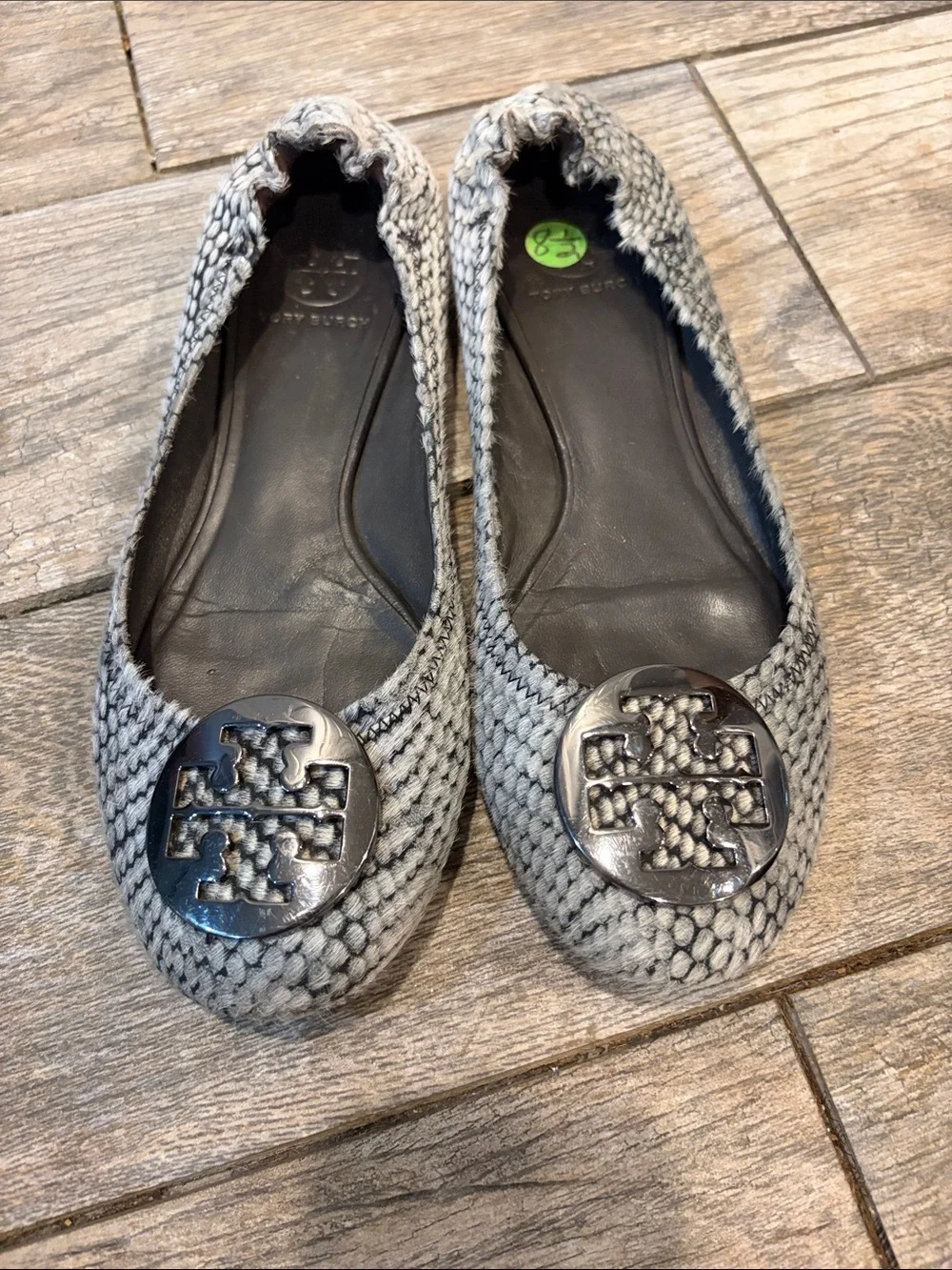 Tory Burch Gray Braided Reva Logo Ballet Flats size 8.5